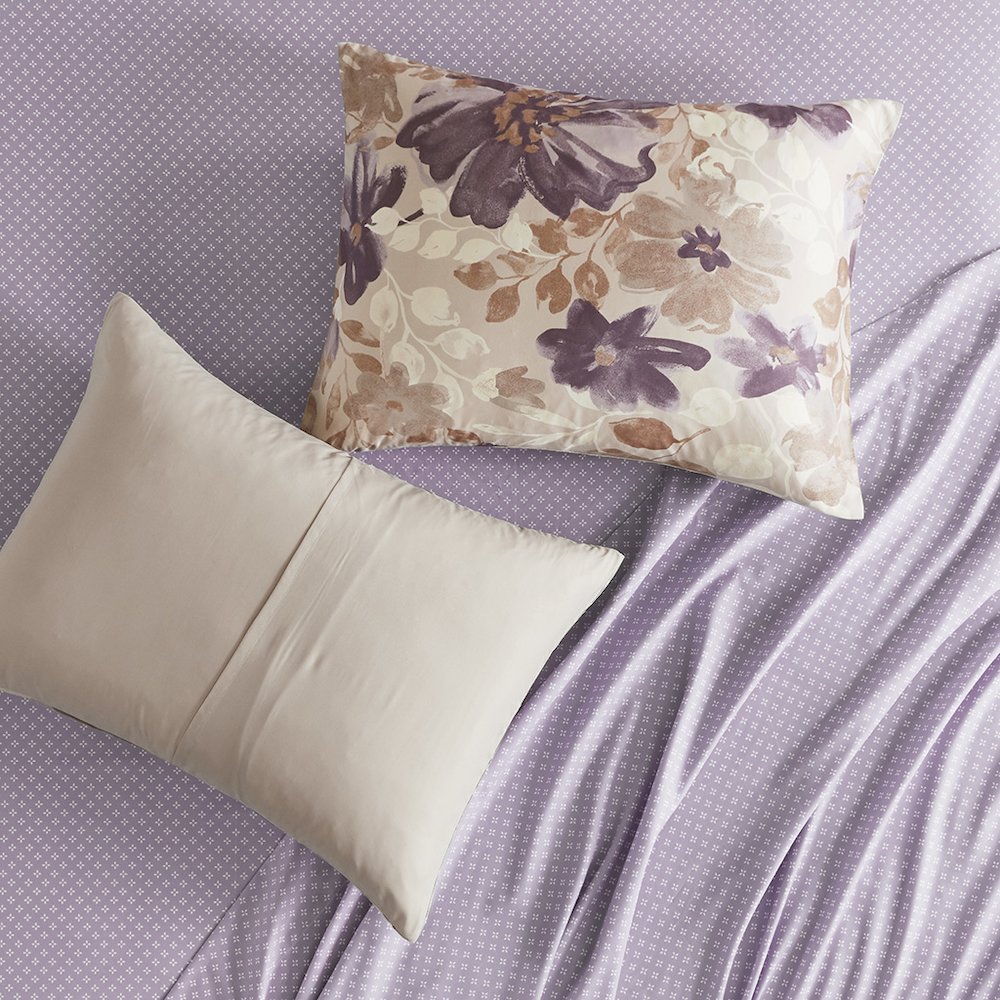 Luna Floral Comforter Set with Bed Sheets, Taupe color
