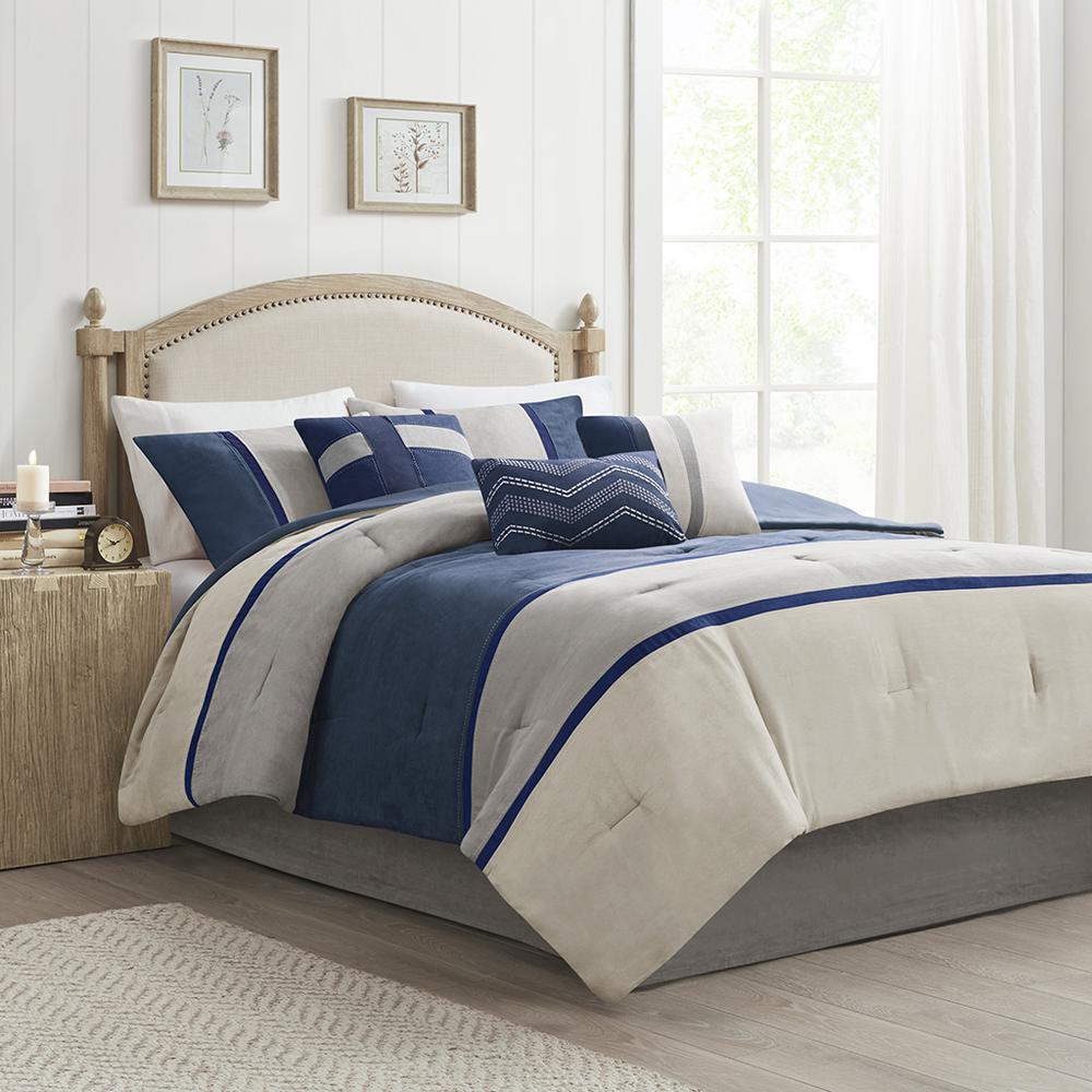 Palisades 7 Piece Faux Suede Comforter Set, Blue color