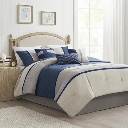 Palisades 7 Piece Faux Suede Comforter Set, Blue color