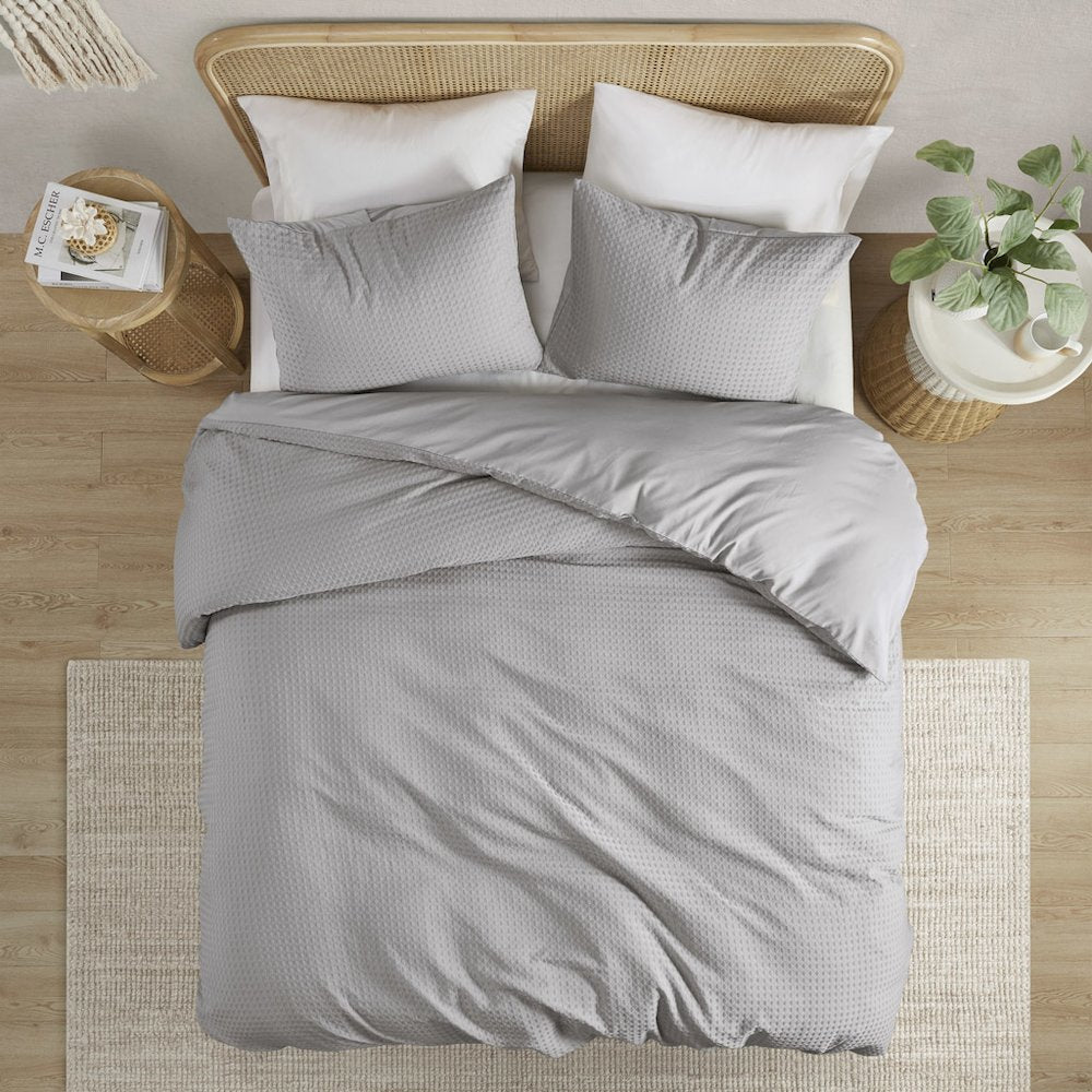 Mina Waffle Weave Textured Comforter Set, Light Grey color