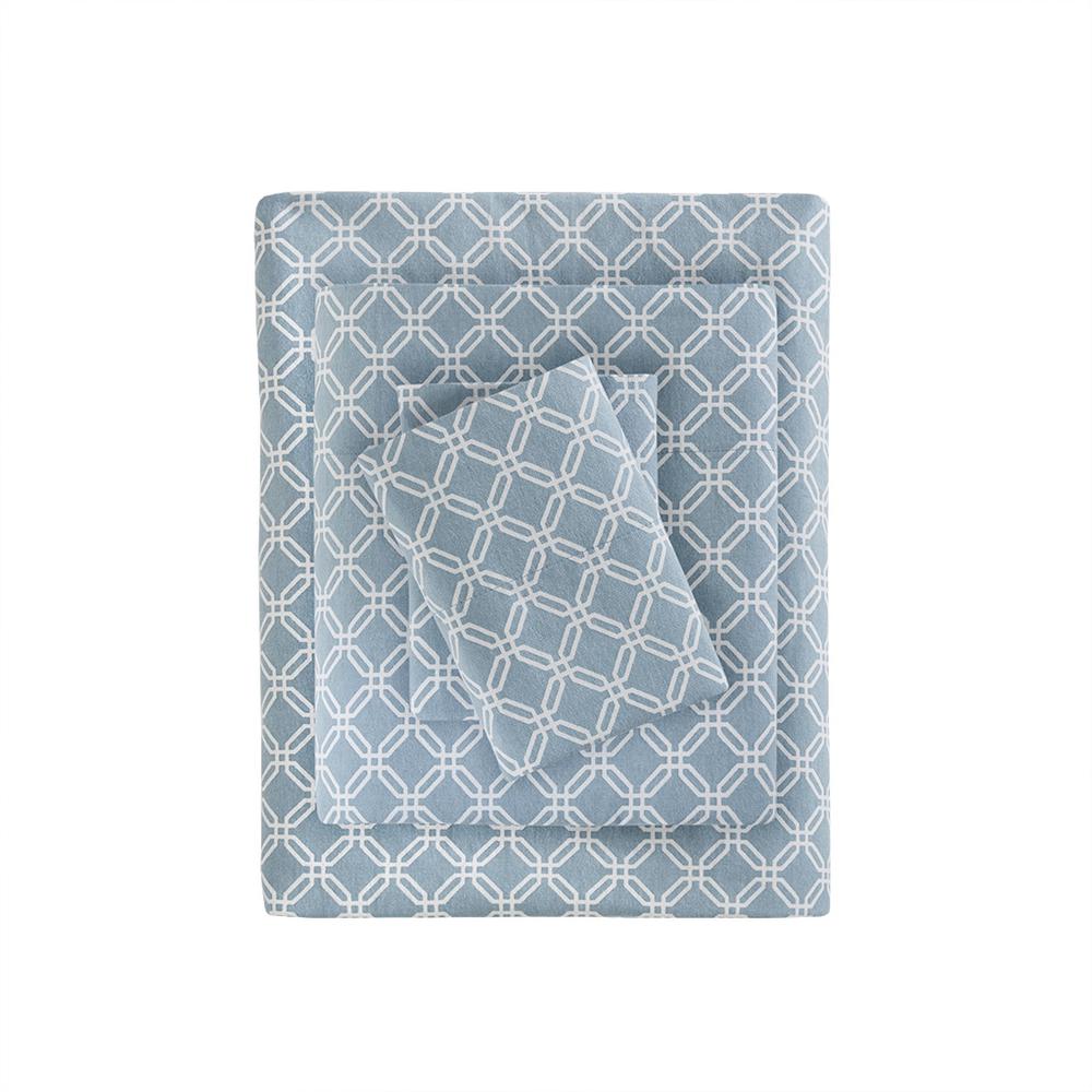 Cozy Flannel Printed Sheet Set, Blue Geo color
