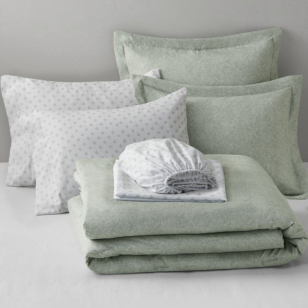 Camden Chambray Print Solid Comforter Set, Sage Green color