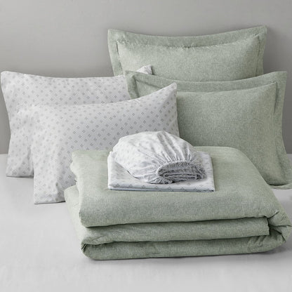Camden Chambray Print Solid Comforter Set, Sage Green color