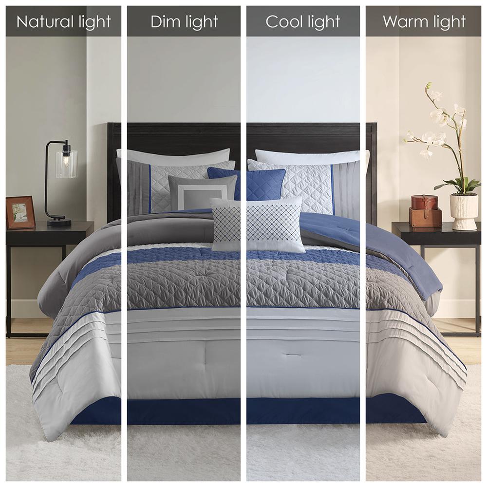 7 Piece Color Block Stripe Comforter Set with Throw Pillows