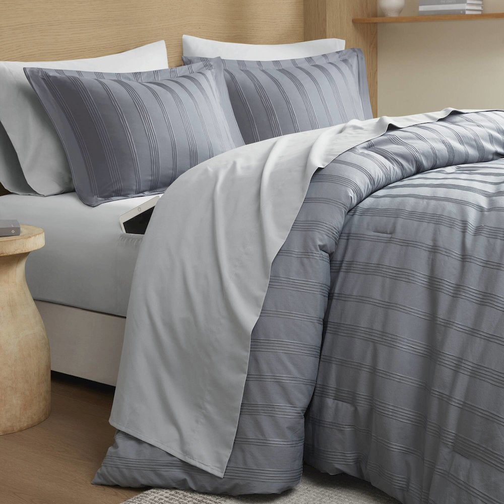 Logan Woven Striped Comforter Set, Blue/Grey color