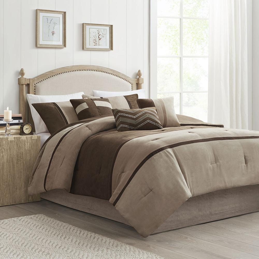 Palisades 7 Piece Faux Suede Comforter Set, Brown color