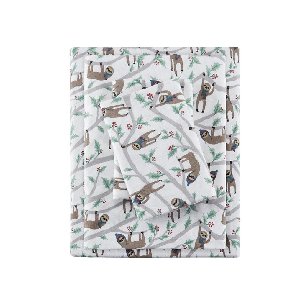 Cozy Flannel Printed Sheet Set, Multi Sloth color