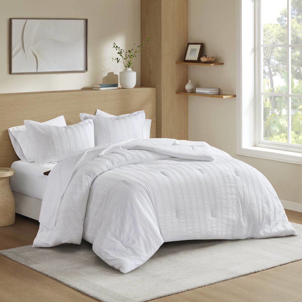 Logan Woven Striped Comforter Set, White color