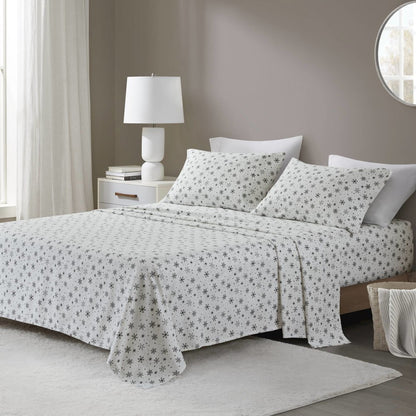 Cozy Flannel 100% Cotton Flannel Printed Sheet Set, Black Snowflakes color