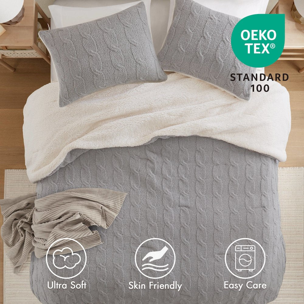 Riordan Cable Knit Chenille Comforter Set, Gray color