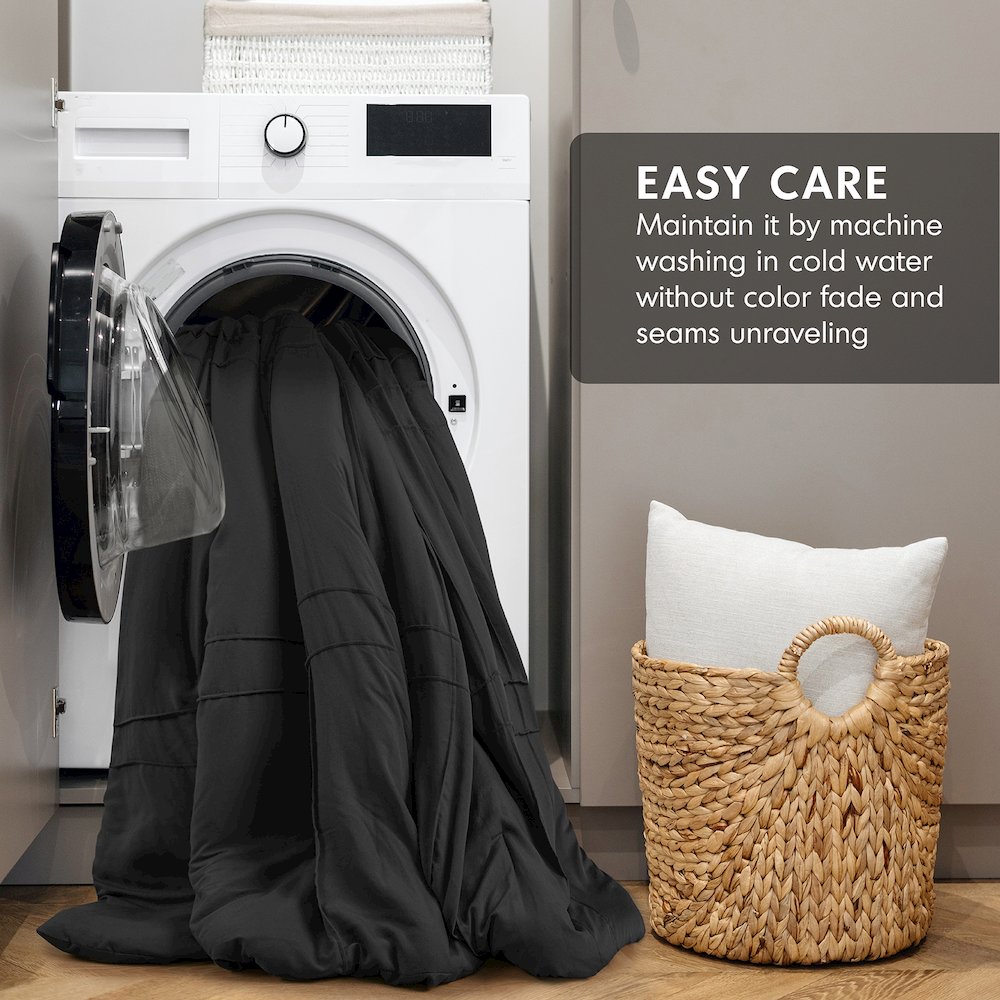 Porter Soft Washed Pleated Duvet Cover Set, Black color
