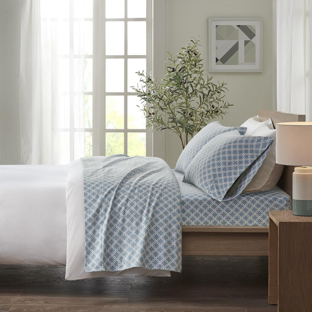 Cozy Flannel Printed Sheet Set, Blue Geo color