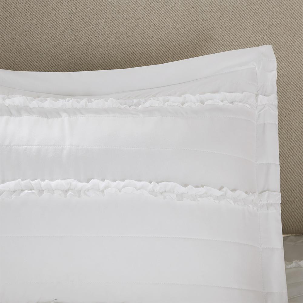 Celeste 5 Piece Microfiber Ruffled Comforter Set, White color