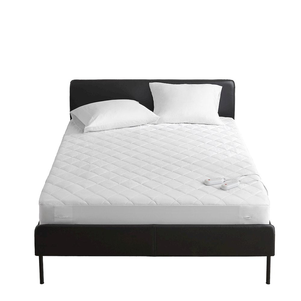 Embossed Microfiber Heated Mattress Pad in White