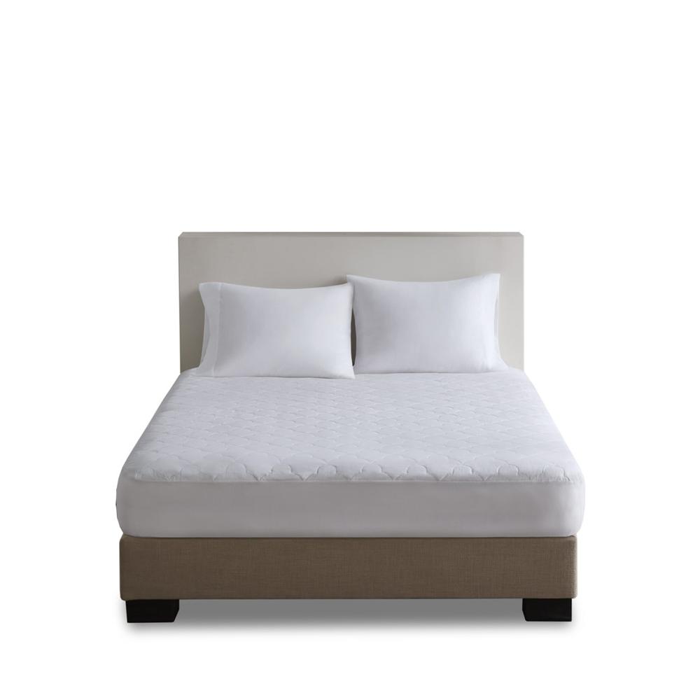 All Natural Cotton Percale Quilted Mattress Pad, White color