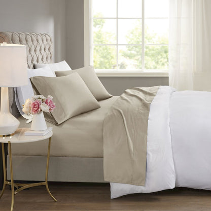 600 Thread Count Cooling Cotton Blend 4 PC Sheet Set, Khaki color