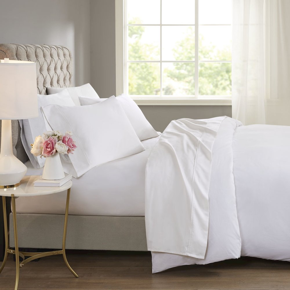 600 Thread Count Cooling Cotton Blend 4 PC Sheet Set, White color