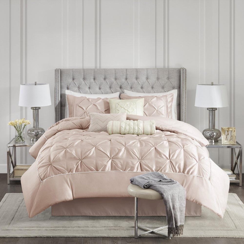 Laurel 100% Polyester Pieced Pleated 7pcs Tufted Comforter Set