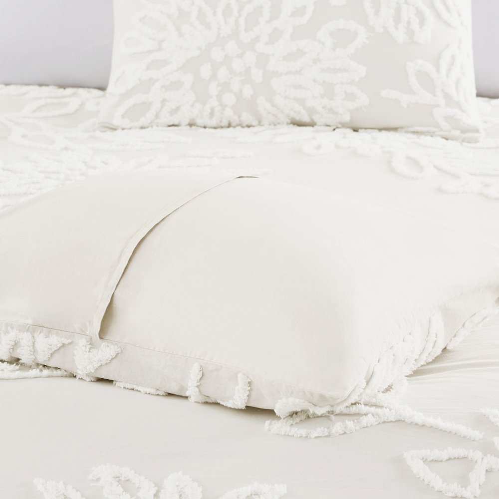3 Piece Tufted Cotton Chenille Floral Duvet Cover Set