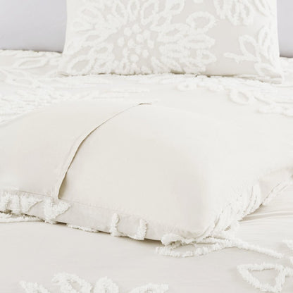 3 Piece Tufted Cotton Chenille Floral Duvet Cover Set