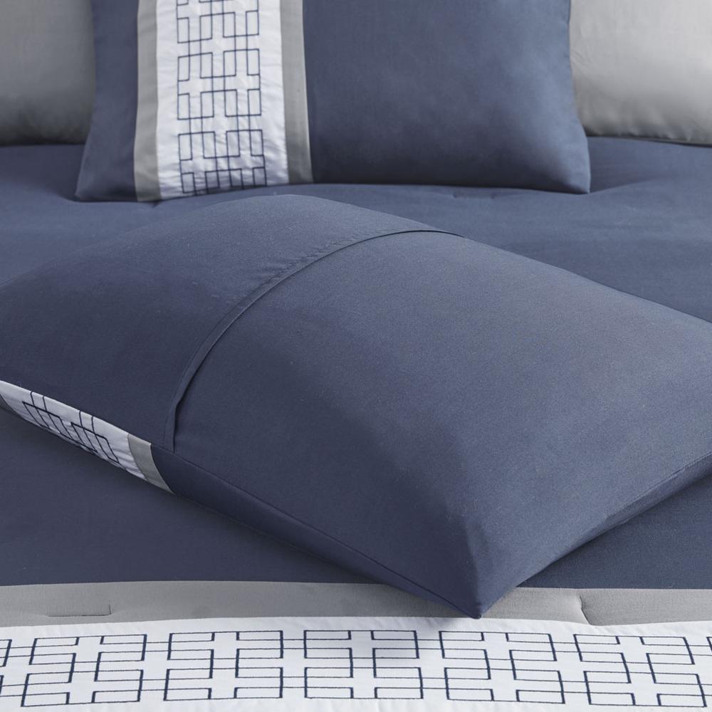 Powell 8 Piece Embroidered Comforter Set, Navy color