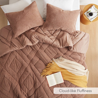 Double Diamond Quilted Teddy Comforter Set