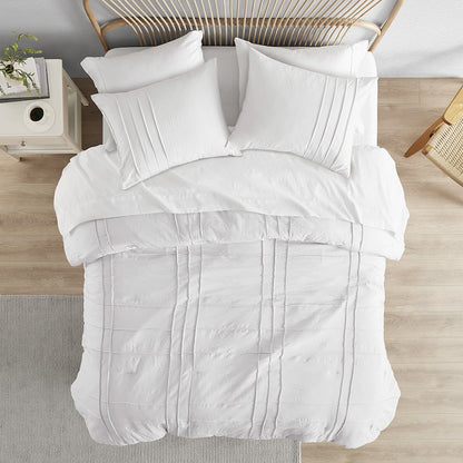 Porter Soft Washed Pleated Duvet Cover Set, White color
