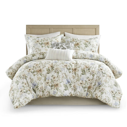 6 Piece Cotton Sateen Print Oversized Comforter Set