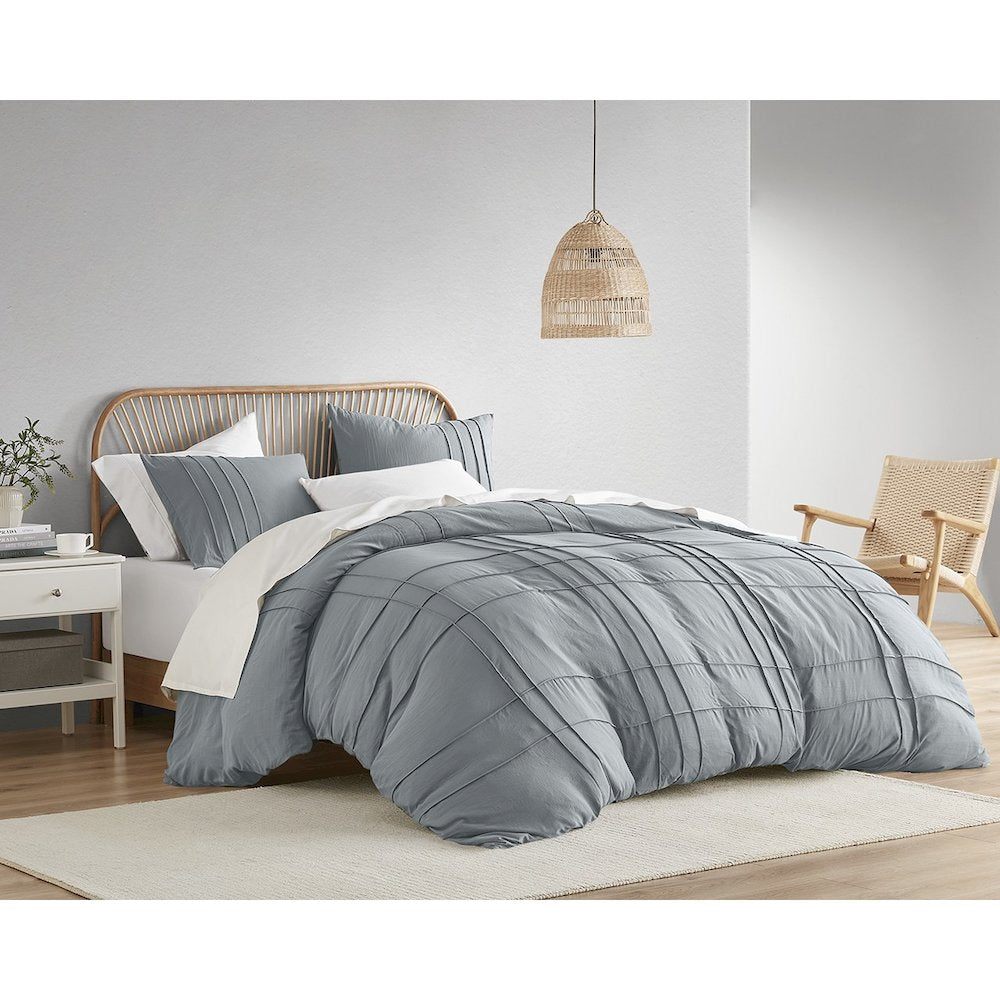 Porter Soft Washed Pleated Duvet Cover Set, Blue/Grey color