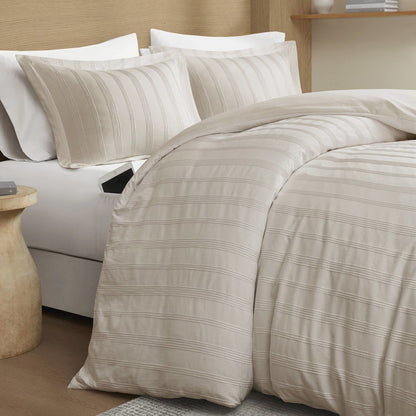 Logan Woven Striped Duvet Set, Neutral color
