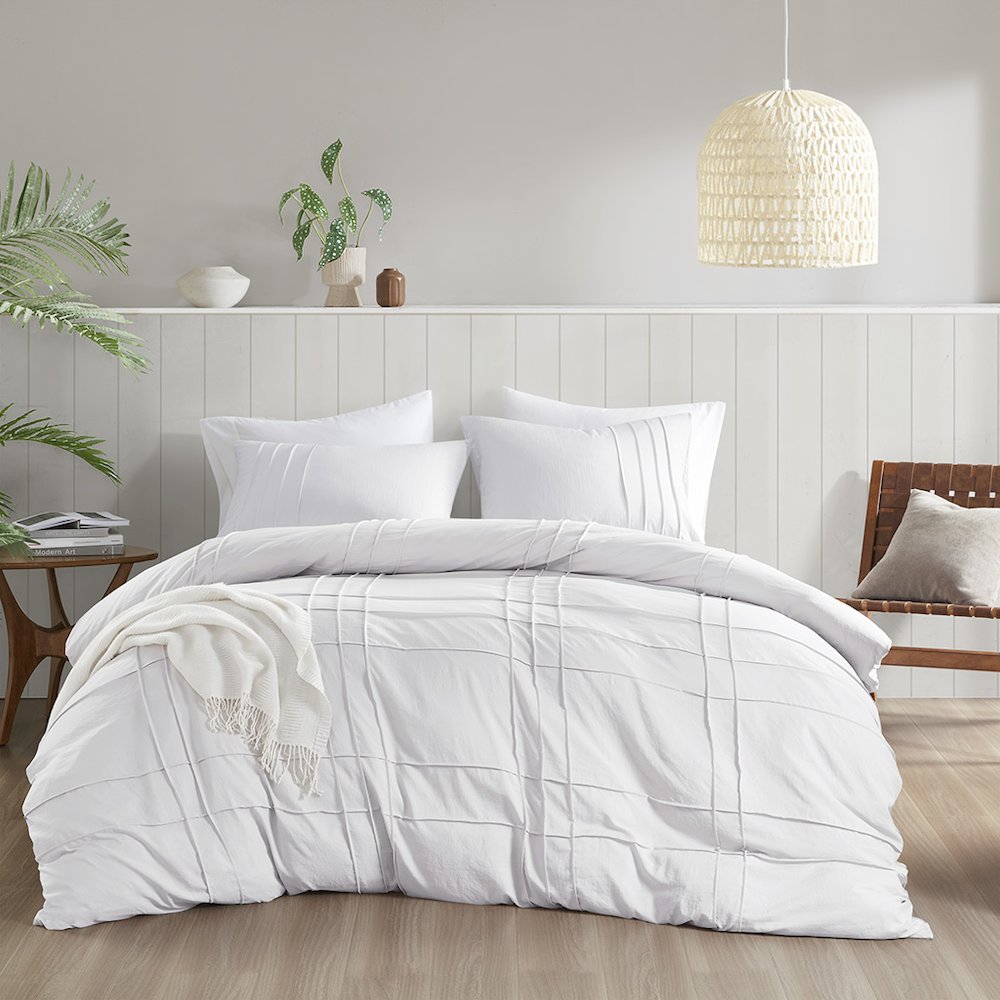 Porter Soft Washed Pleated Duvet Cover Set, White color