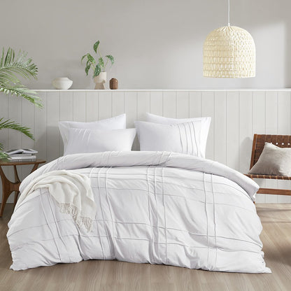 Porter Soft Washed Pleated Duvet Cover Set, White color