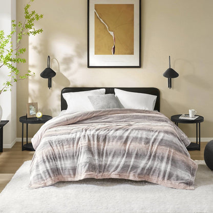Zuri Faux Fur Blanket, Blush/Grey color