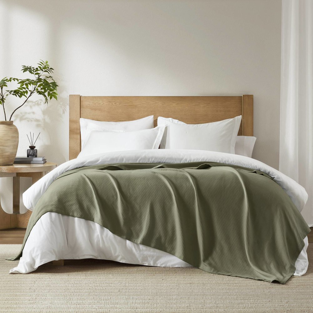Liquid Cotton Blanket, Olive Green color