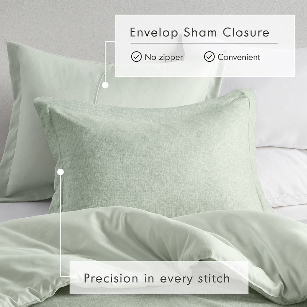 Camden Chambray Print Solid Comforter Set, Sage Green color