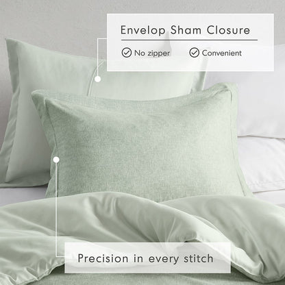 Camden Chambray Print Solid Comforter Set, Sage Green color