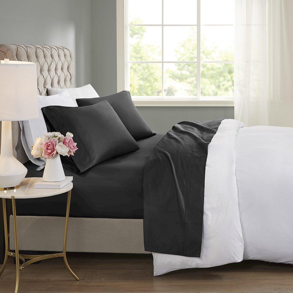 600 Thread Count Cooling Cotton Blend 4 PC Sheet Set, Black color