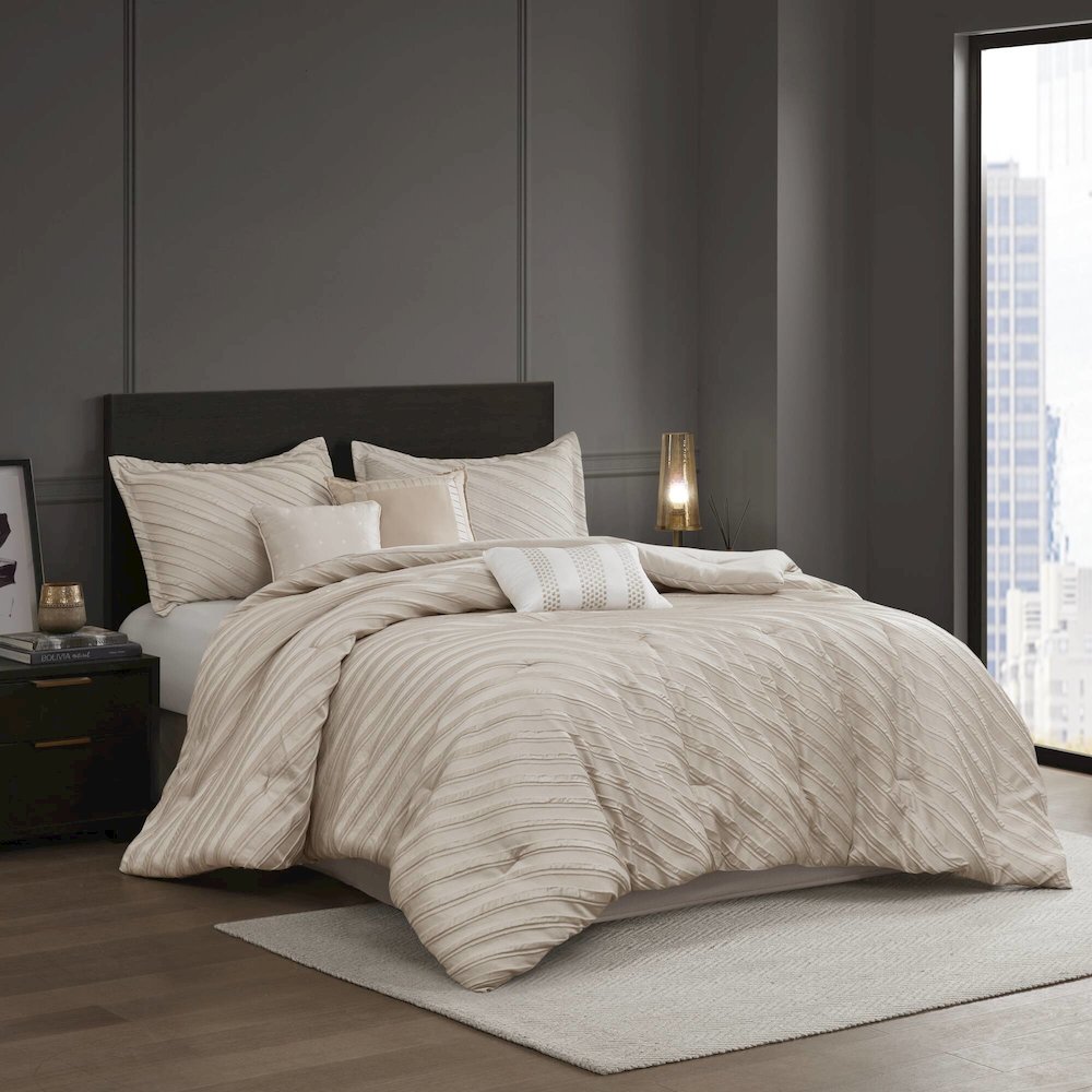 Riva 7 Piece Comforter Set, Beige color