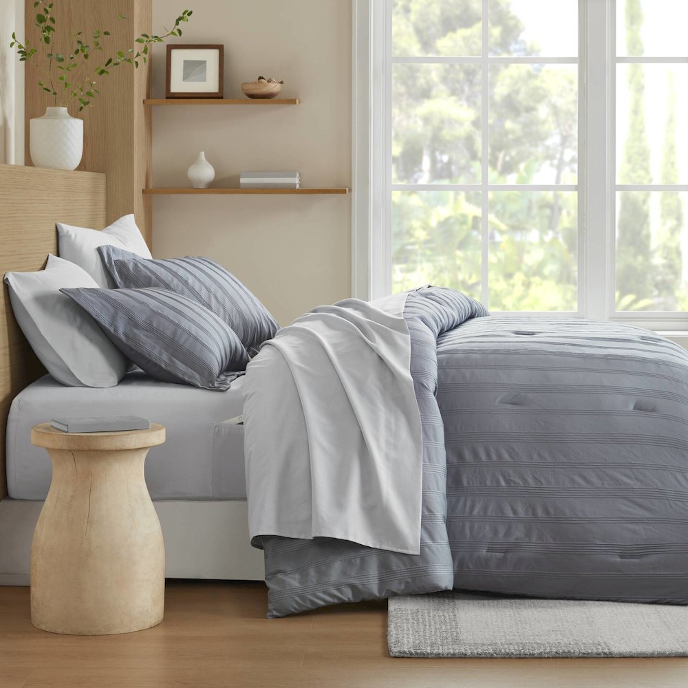 Logan Woven Striped Comforter Set, Blue/Grey color