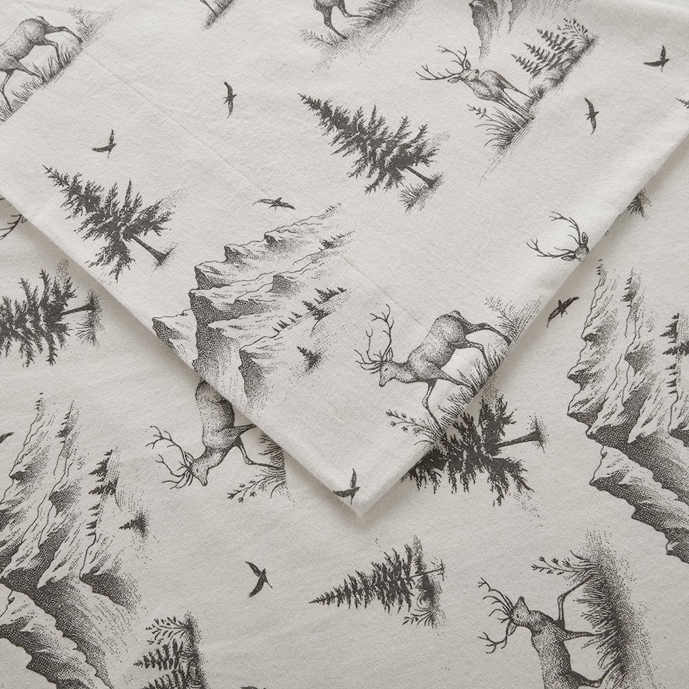 Cotton Flannel Sheet Set in Gray Deer Toile