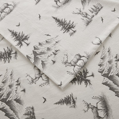 Cotton Flannel Sheet Set in Gray Deer Toile