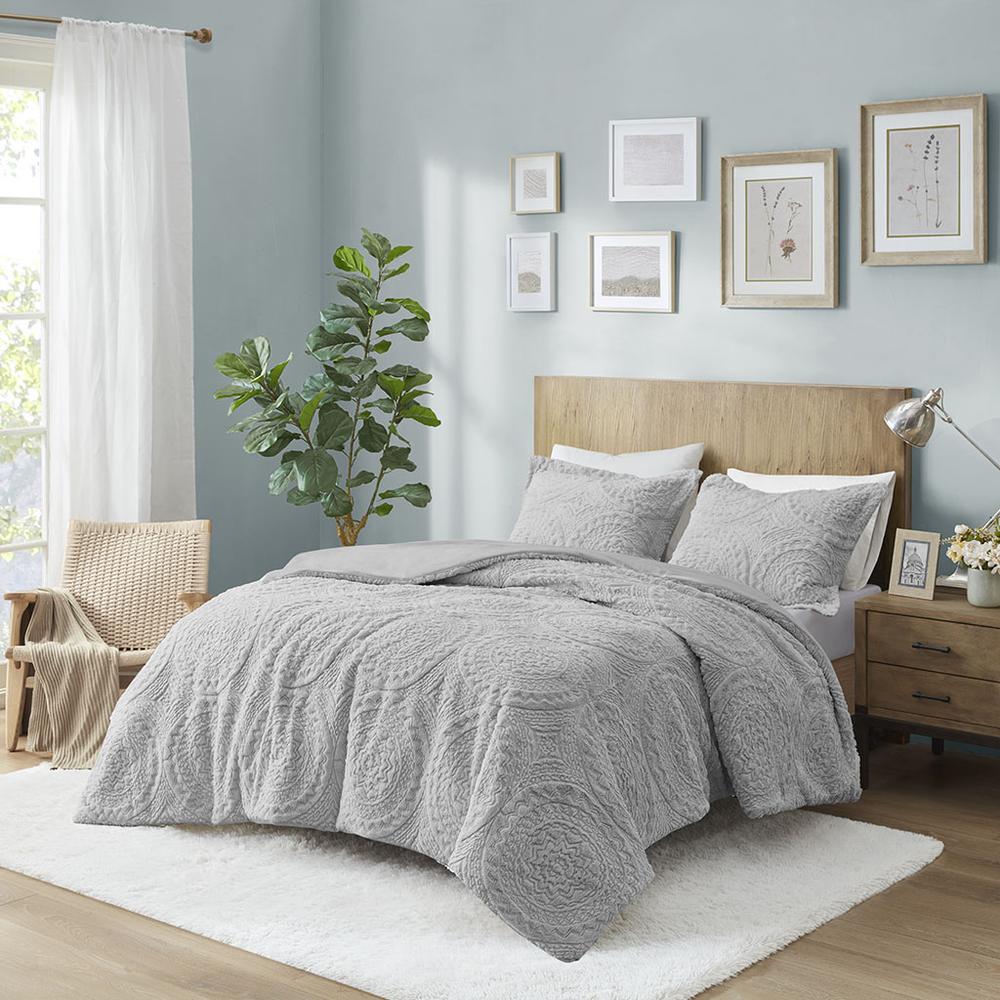 Embroidered Medallion Faux Fur Ultra Plush Comforter Mini Set