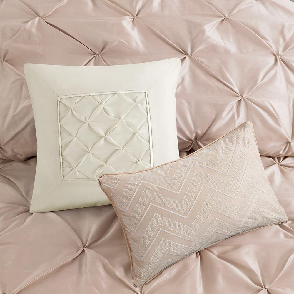 Laurel 7 Piece Tufted Comforter Set, Blush color