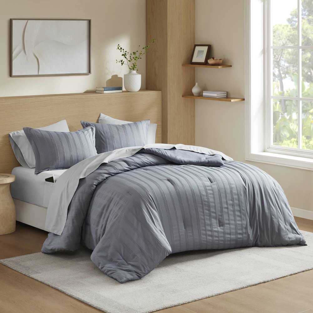 Logan Woven Striped Comforter Set, Blue/Grey color