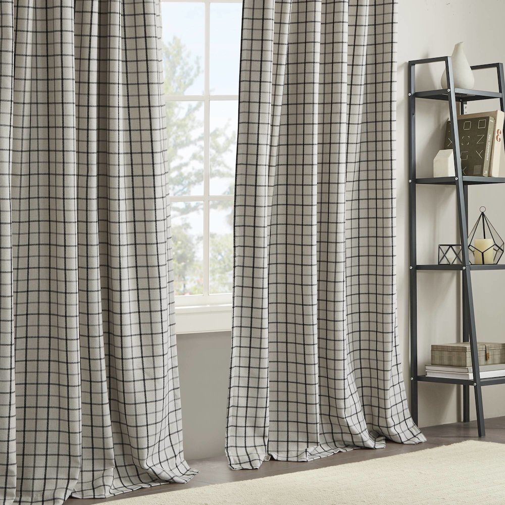 Plaid Rod Pocket and Back Tab Curtain Panel with Fleece Lining