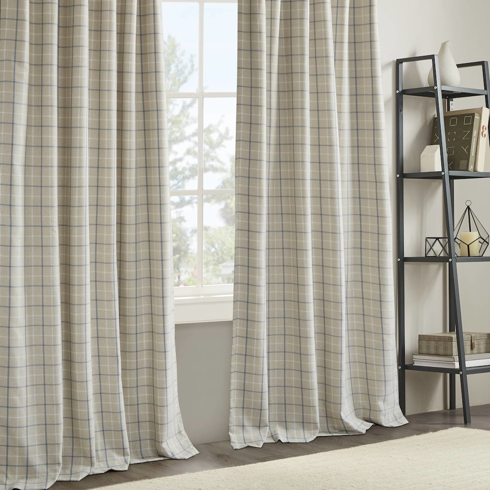 Plaid Rod Pocket and Back Tab Curtain Panel with Fleece Lining