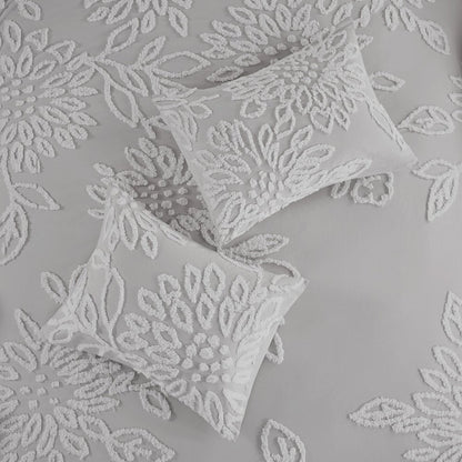 3 Piece Tufted Cotton Chenille Floral Duvet Cover Set