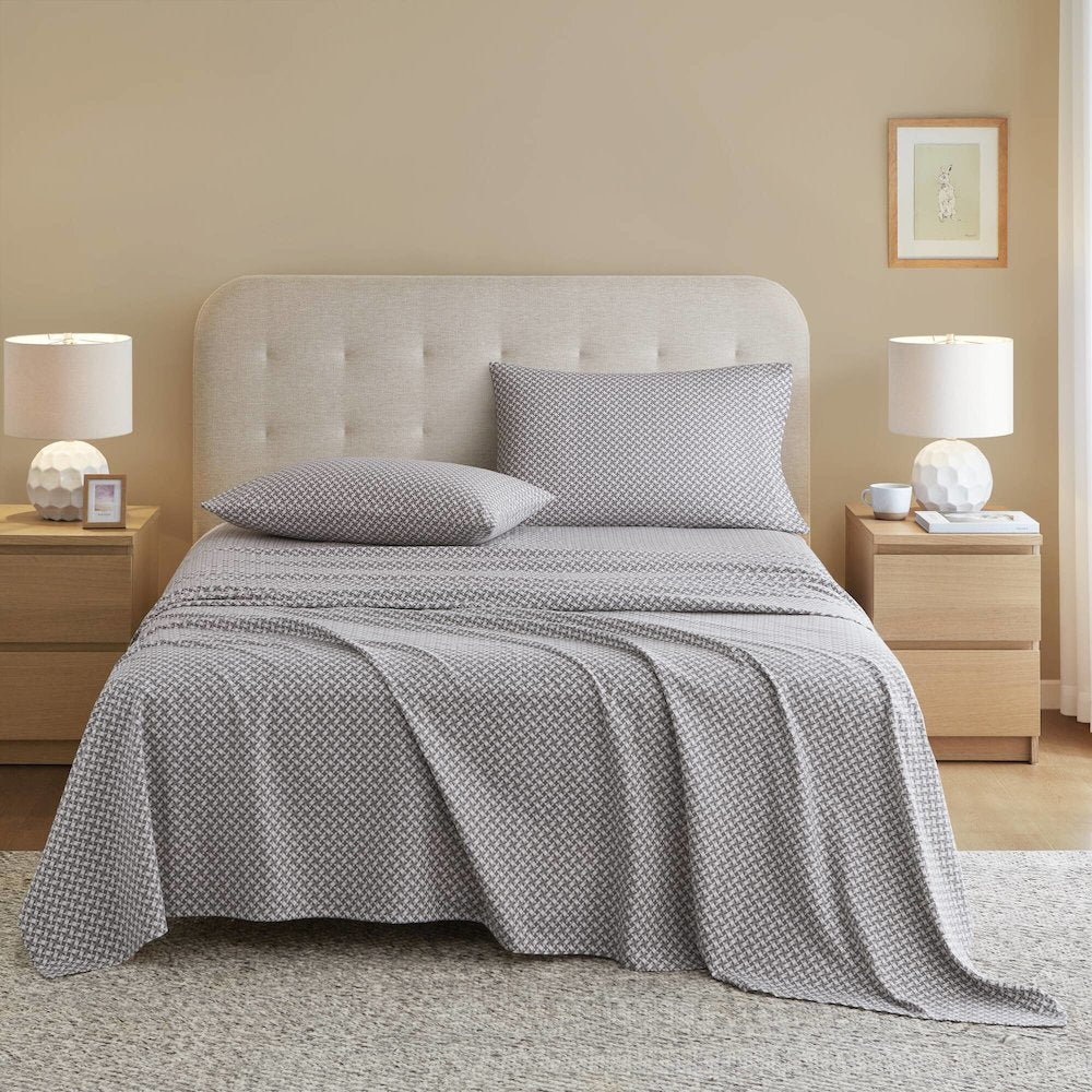 Cozy Flannel 100% Cotton Flannel Printed Sheet Set, Snowflake color