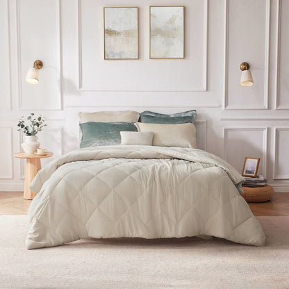 Felicia Velvet Comforter Set with Throw Pillow in Champagne Color