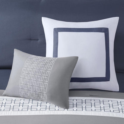 Powell 8 Piece Embroidered Comforter Set, Navy color